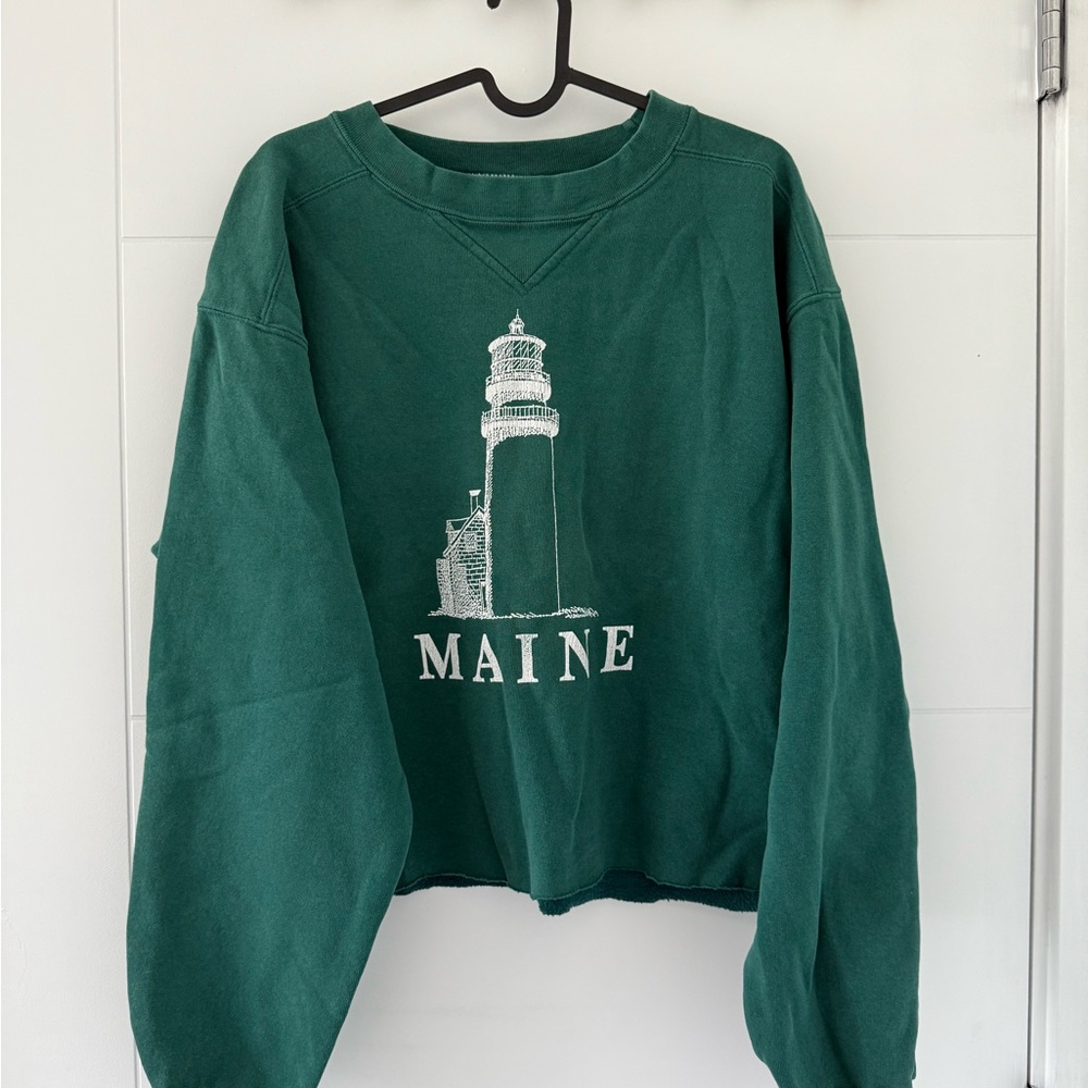 Vintage Sage Green Maine Lighthouse Cropped Sweatshirt